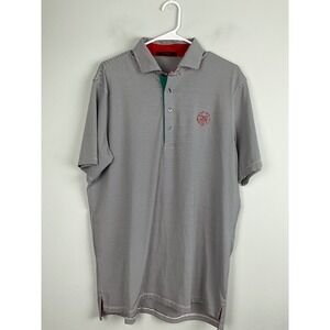 GREYSON‎ Mens Striped Polo Shirt Red Green Collar Size L Lago Mar Country Club